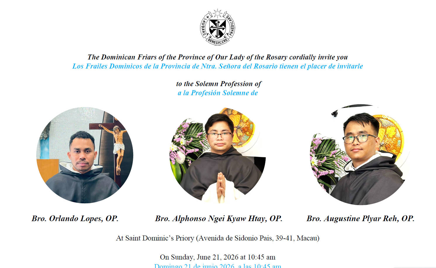 Próxima Profesión Solemne en Macao – 21 de junio de 2026